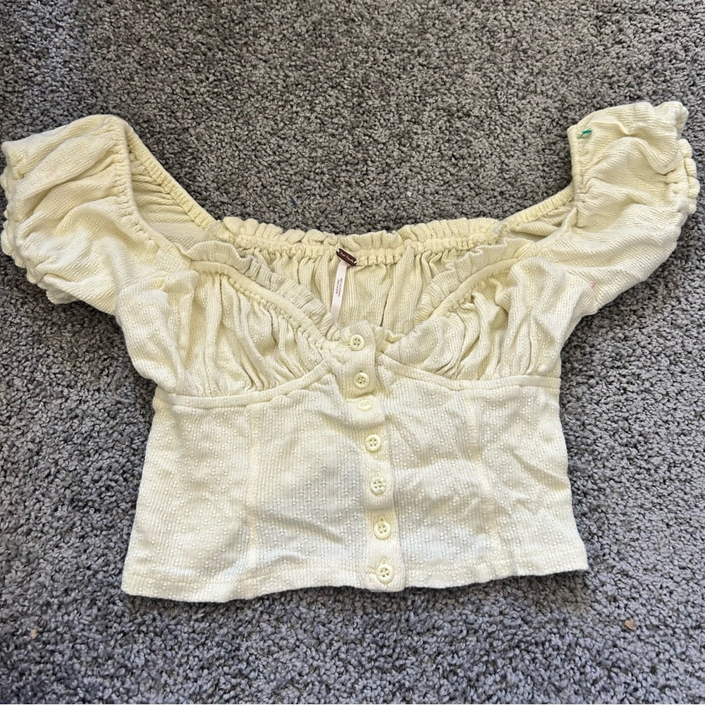 Free People Yellow Puff Sleeve Crop Top